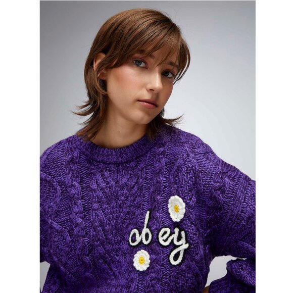 OBEY Flora Chunky Knit Sweater in Purple Small - Picture 15 of 15